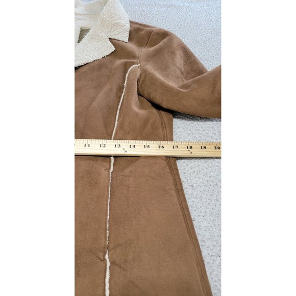 Old Navy Womens Brown Faux Suede Sherpa Lined Trench Coat Jacket Size Medium - Picture 11 of 14